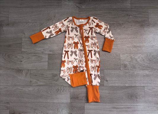 Brown bow baby girls Thanksgiving zipper romper