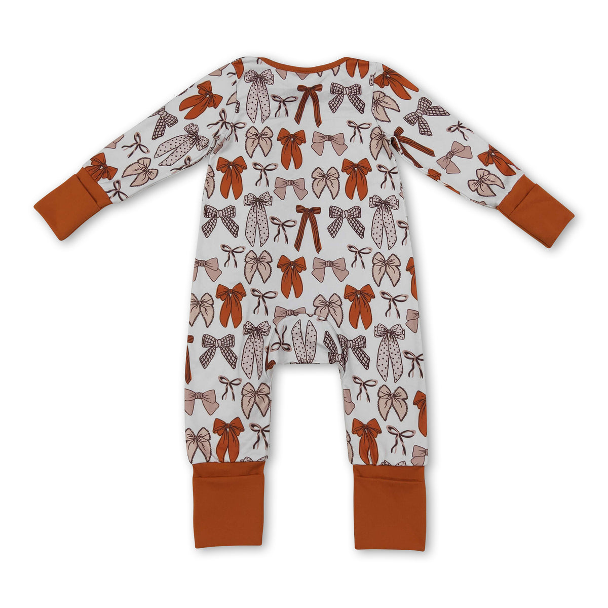 Brown bow baby girls Thanksgiving zipper romper