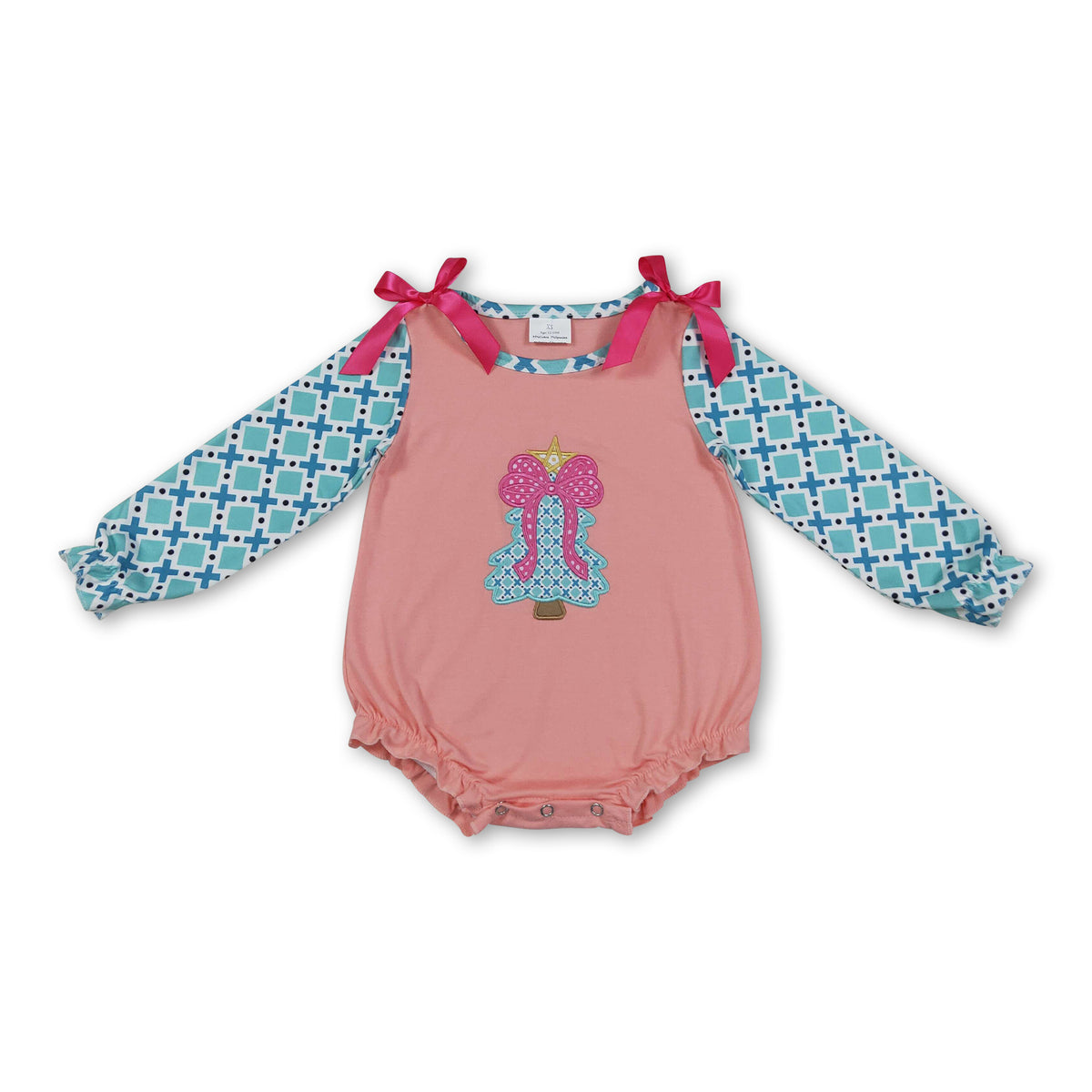 Long sleeves Christmas tree bow baby girls romper