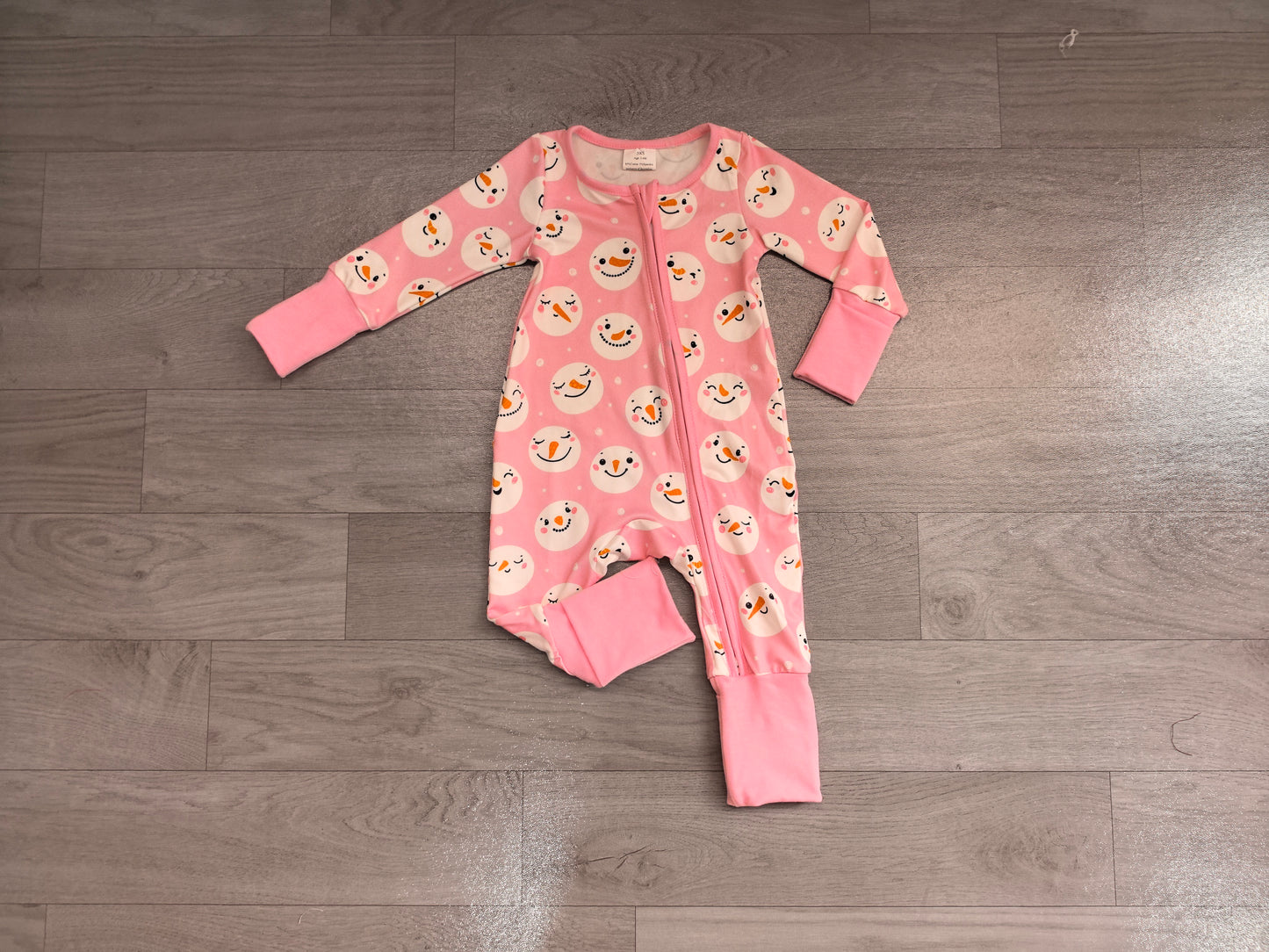 Pink snowman long sleeves baby girls zipper romper