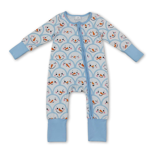 Blue snowman long sleeves baby boys zipper romper