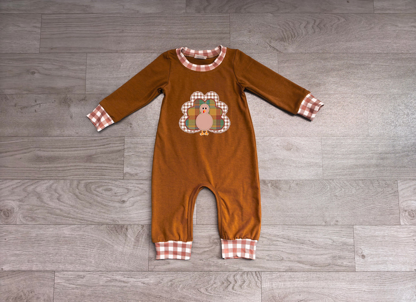Turkey embroidery baby boy Thanksgiving romper