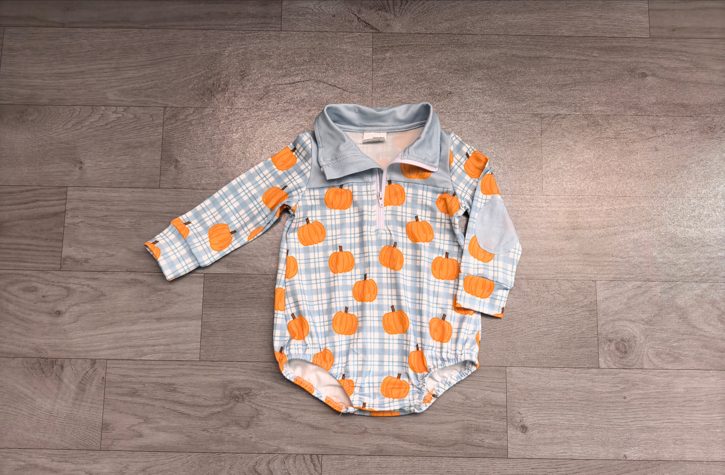 Long sleeves plaid pumpkin baby boy fall zipper romper