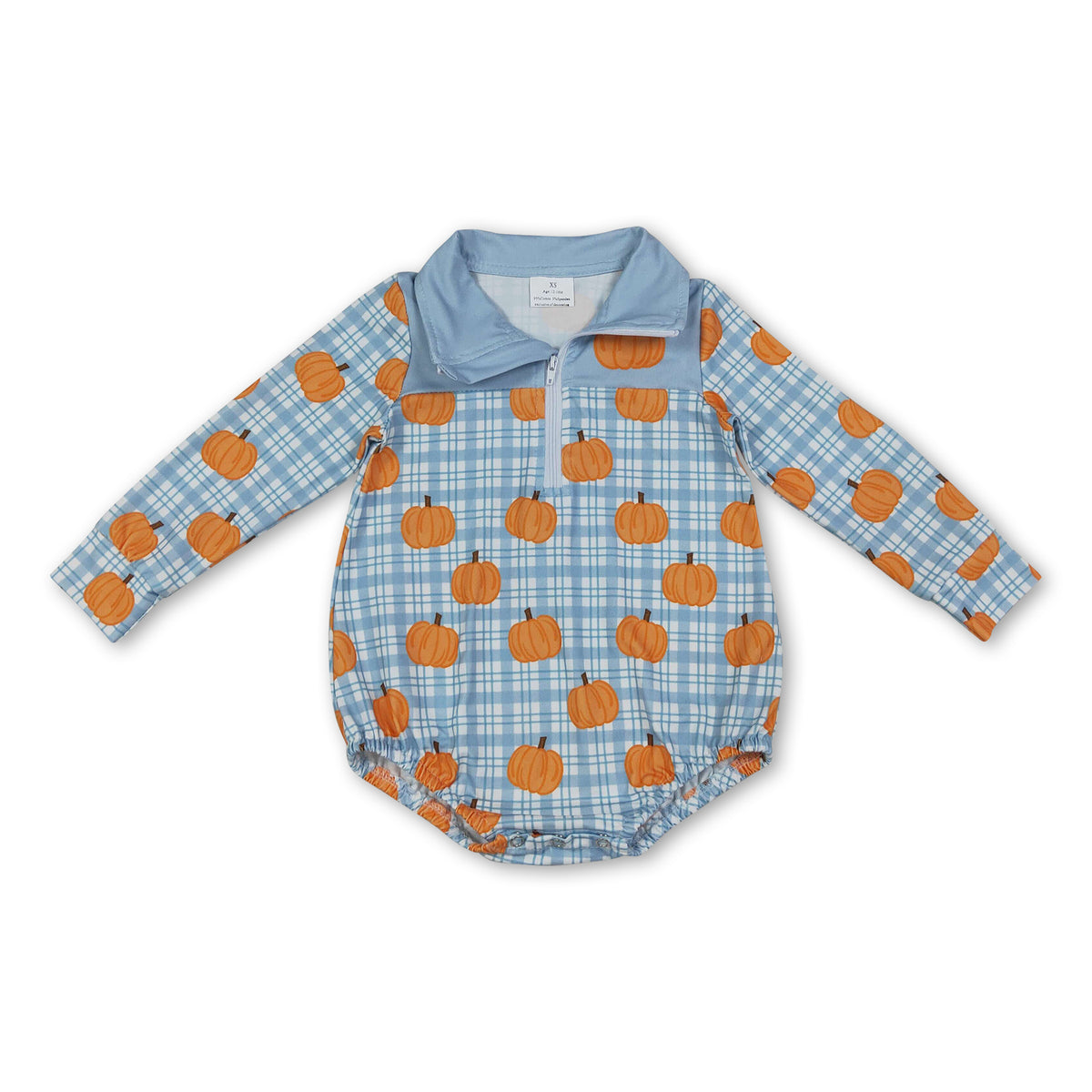 Long sleeves plaid pumpkin baby boy fall zipper romper