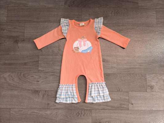 Long sleeves pumpkin shoes baby girls fall romper