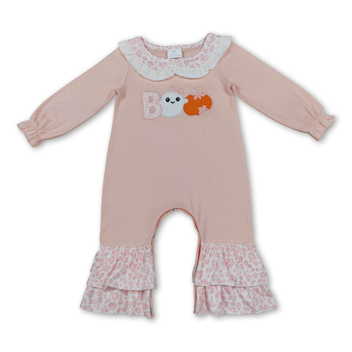 Ghost boo pumpkin leopard baby girls Halloween romper