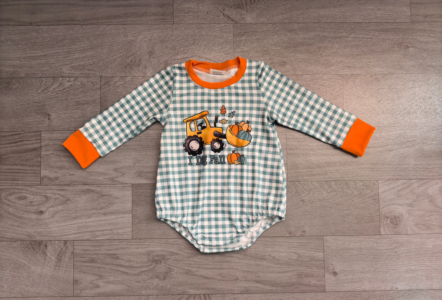 Long sleeves I dig fall pumpkin plaid baby boy fall romper