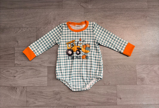 Long sleeves I dig fall pumpkin plaid baby boy fall romper