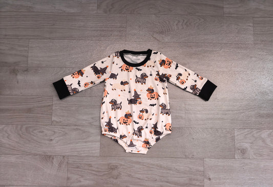 Long sleeves dog pumpkin baby Halloween romper