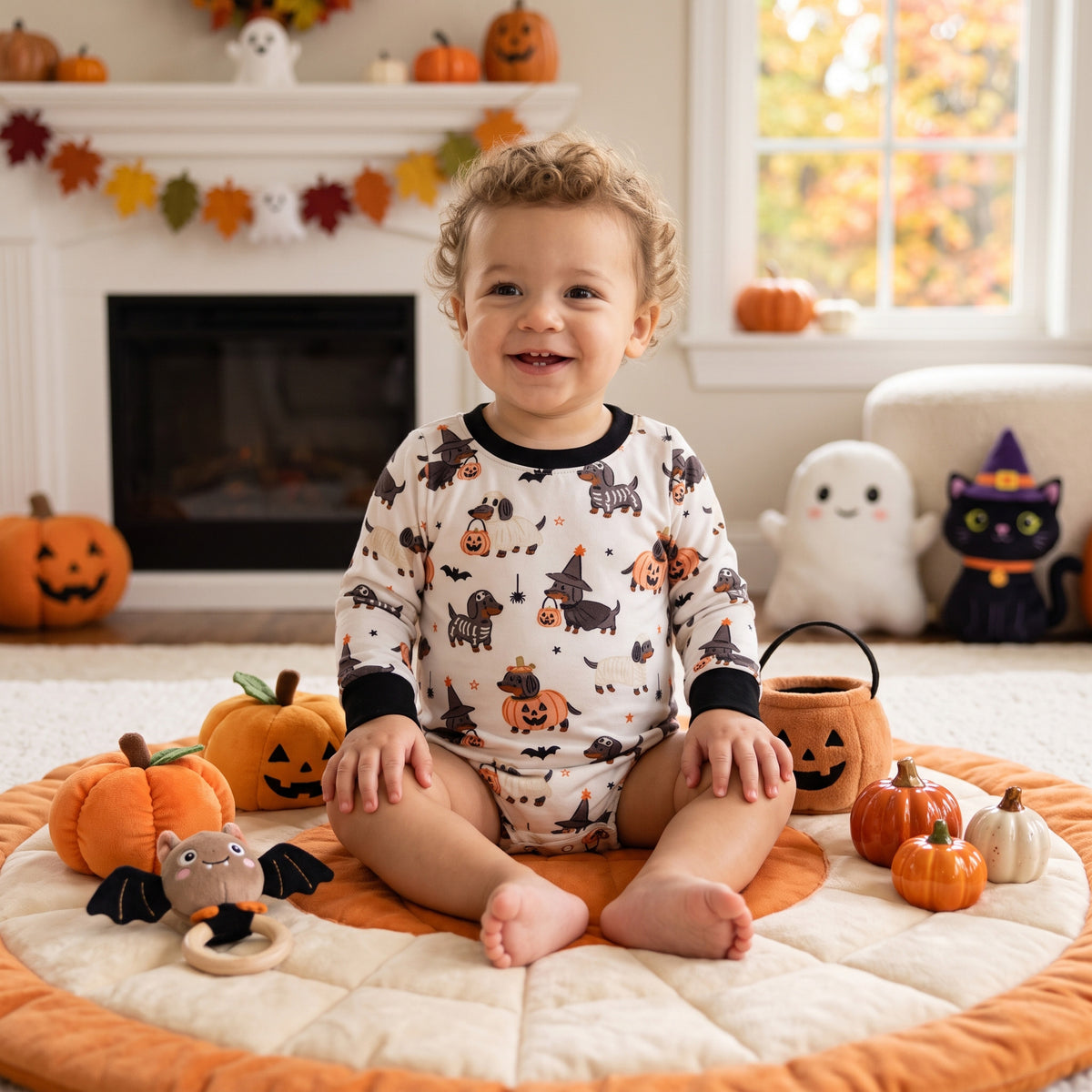 Long sleeves dog pumpkin baby Halloween romper