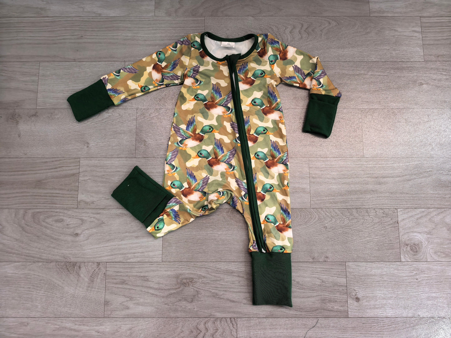 Long sleeves camo duck baby boy zipper romper