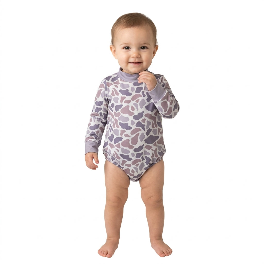 Long sleeves grey camo mock neck baby kids fall romper