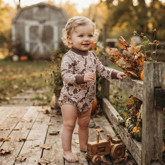 Long sleeves camo mock neck baby kids fall romper