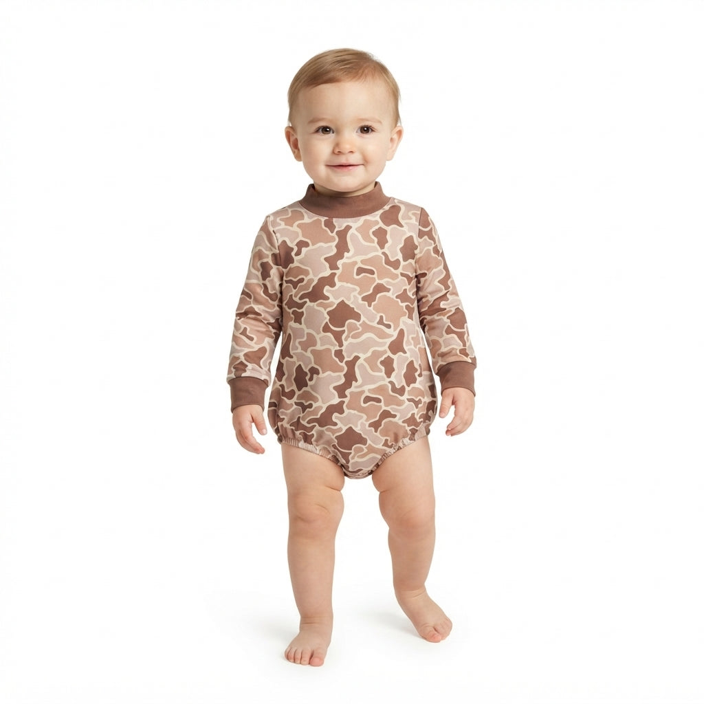 Long sleeves camo mock neck baby kids fall romper
