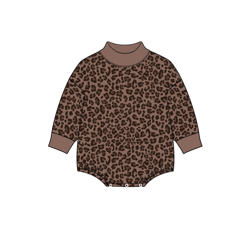 Long sleeves leopard baby girls fall romper