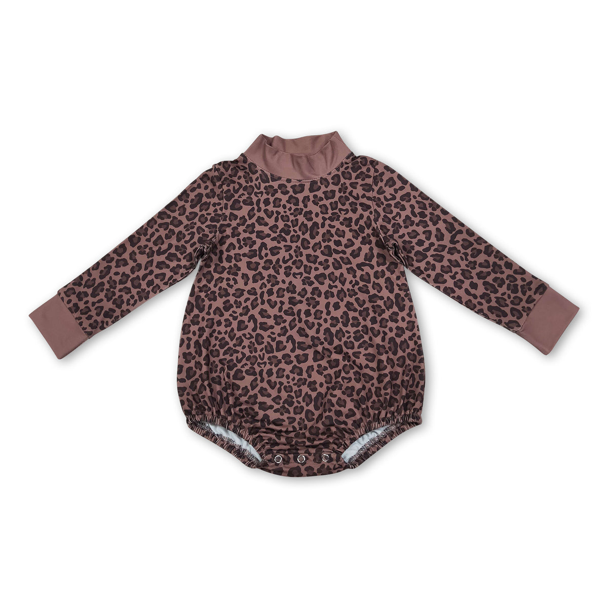 Long sleeves leopard mock neck baby girls fall romper