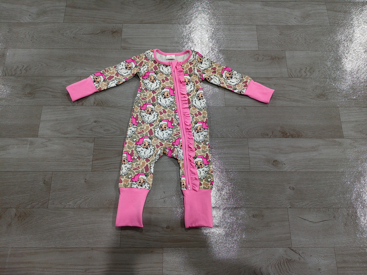 Long sleeves camo santa baby Christmas zipper romper