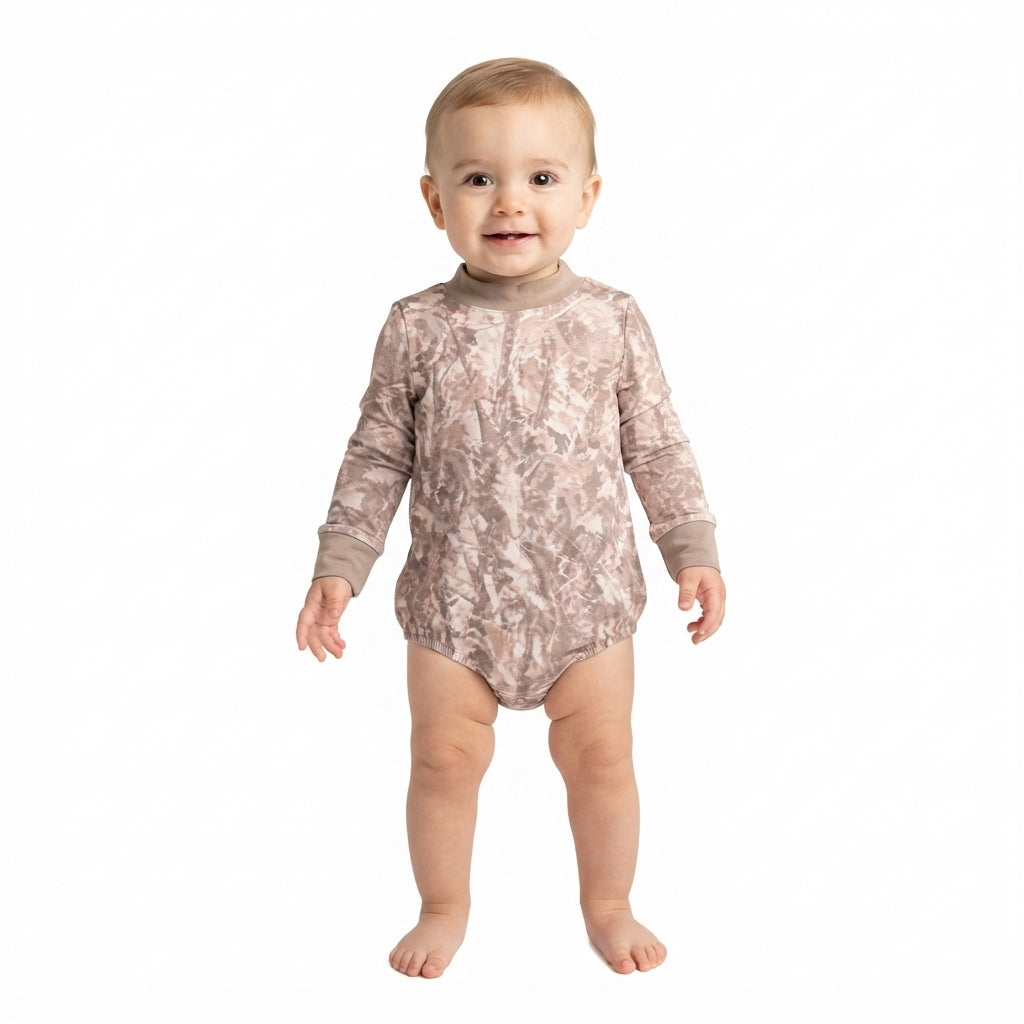 Long sleeves olive leaves camo mock neck baby boy fall active romper