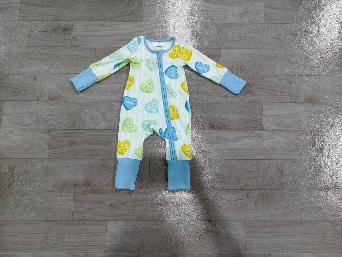Heart stripe baby boy Valentine's zipper romper