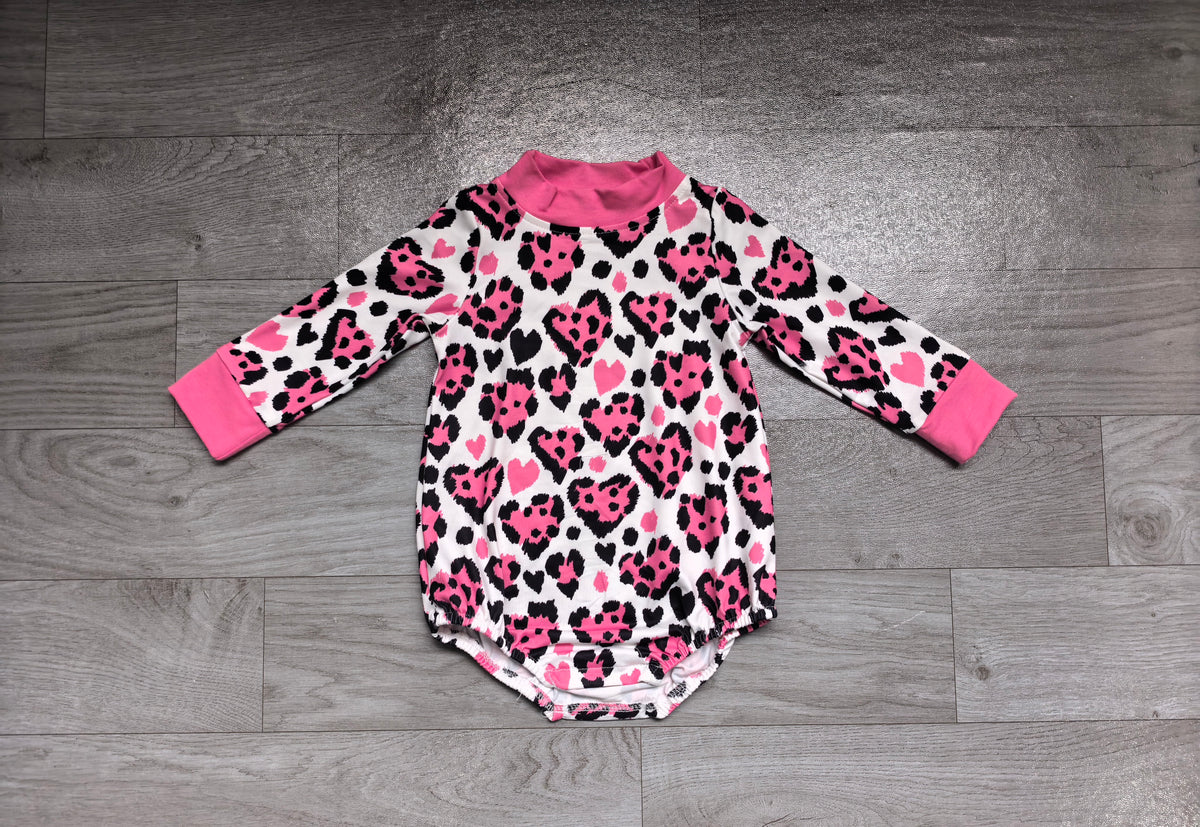 Pink mock neck heart baby girls Valentine's romper
