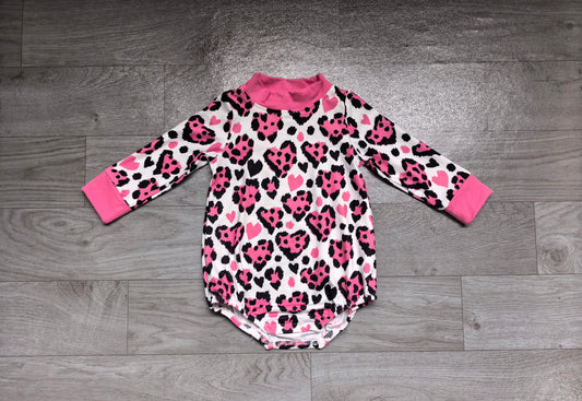 Pink mock neck heart baby girls Valentine's romper
