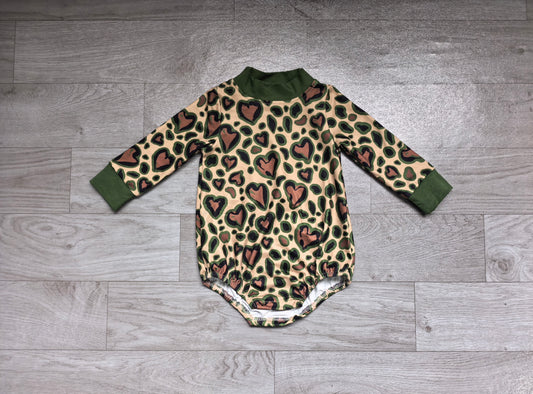 Green mock neck heart baby kids Valentine's romper