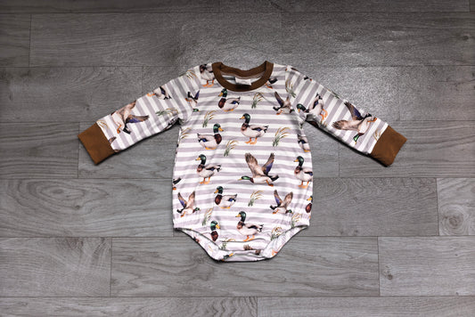 Brown long sleeves stripe duck baby boy romper