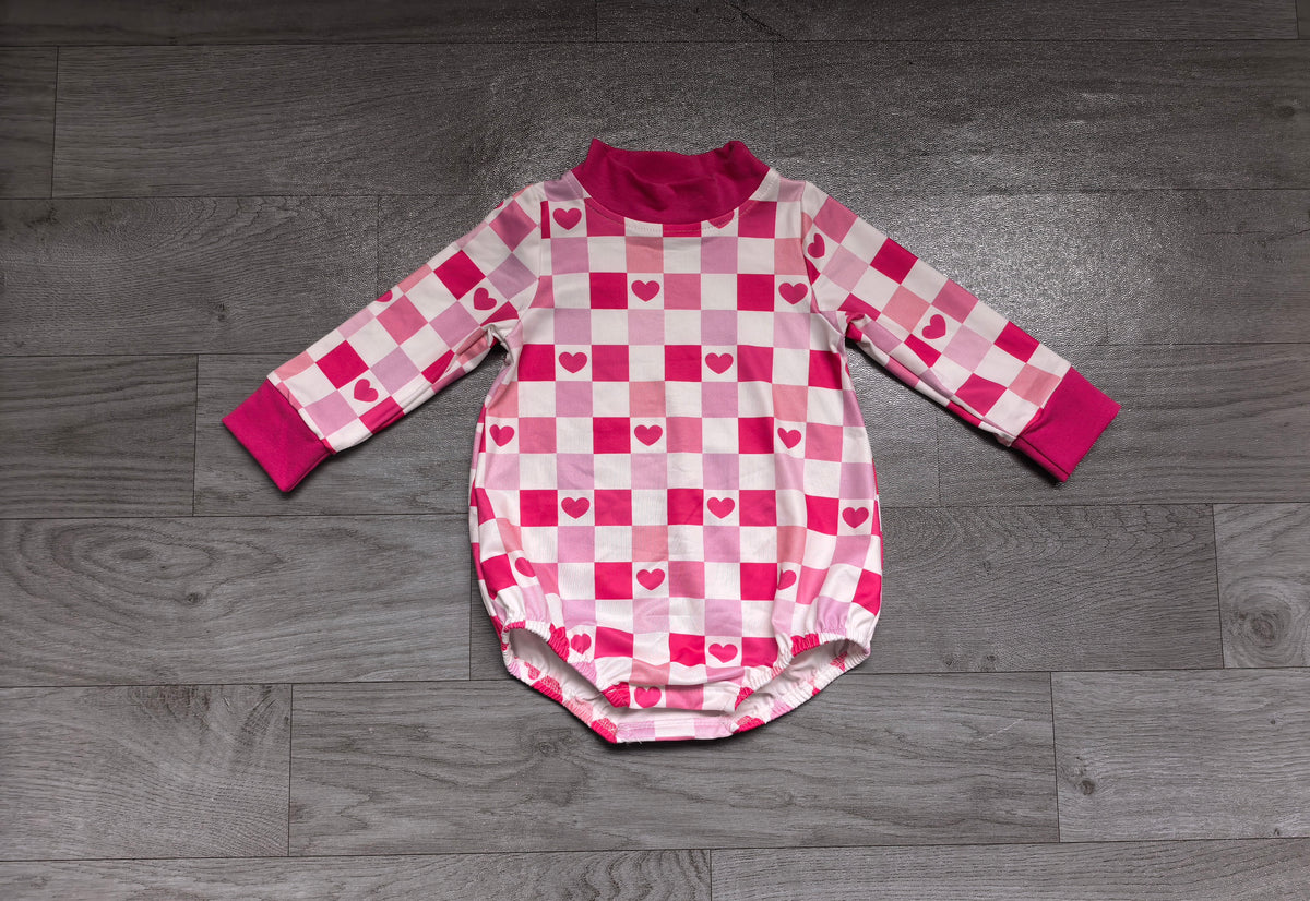 Hot pink mock neck heart baby girls Valentine's romper