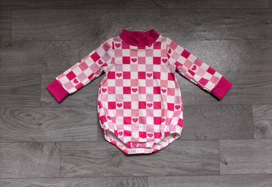 Hot pink mock neck heart baby girls Valentine's romper
