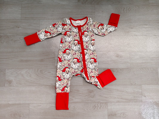 Long sleeves camo santa baby boy Christmas zipper romper
