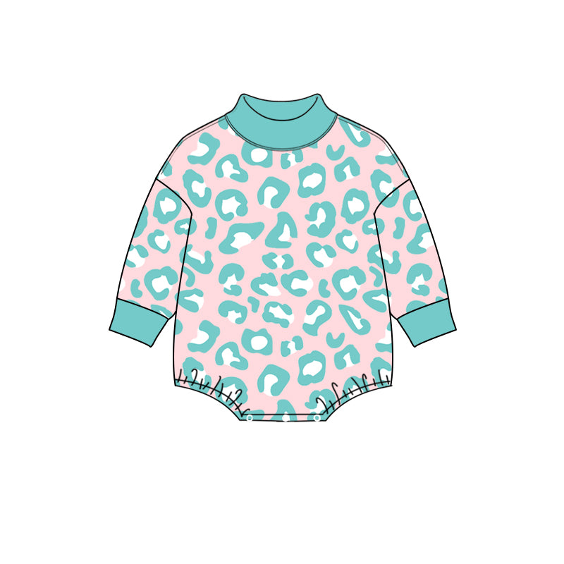 Mint leopard camo baby boy active mock neck romper