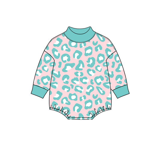 Mint leopard camo baby boy active mock neck romper