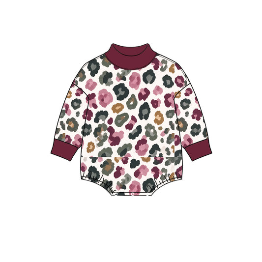 Maroon leopard camo baby boy active mock neck romper