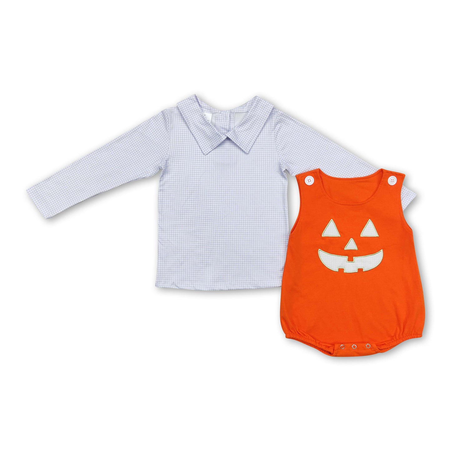 Blue plaid top orange romper baby boys Halloween set