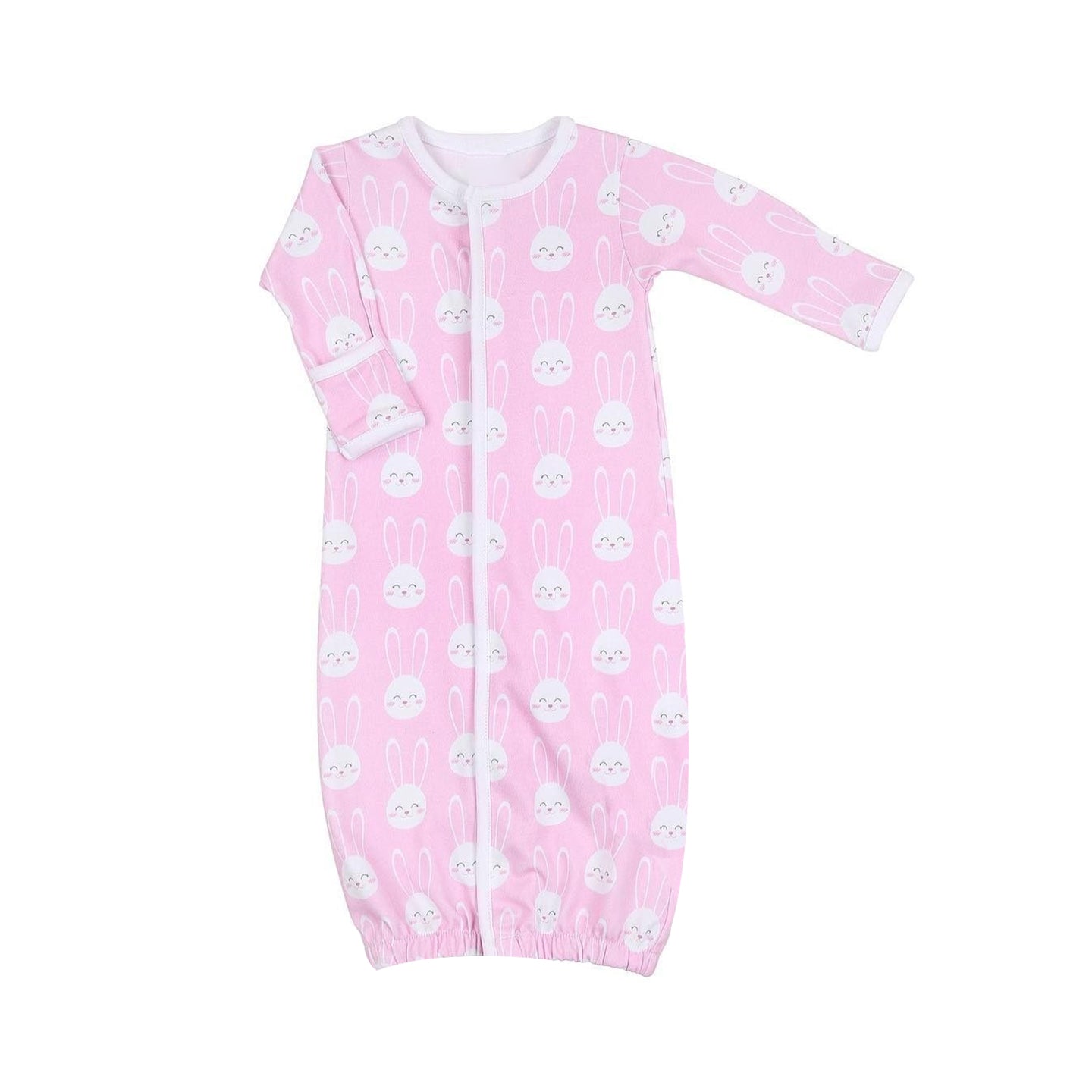 Pink bunny long sleeves easter baby gown