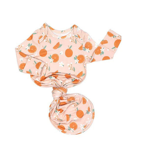 Long sleeves peach floral infant baby gown