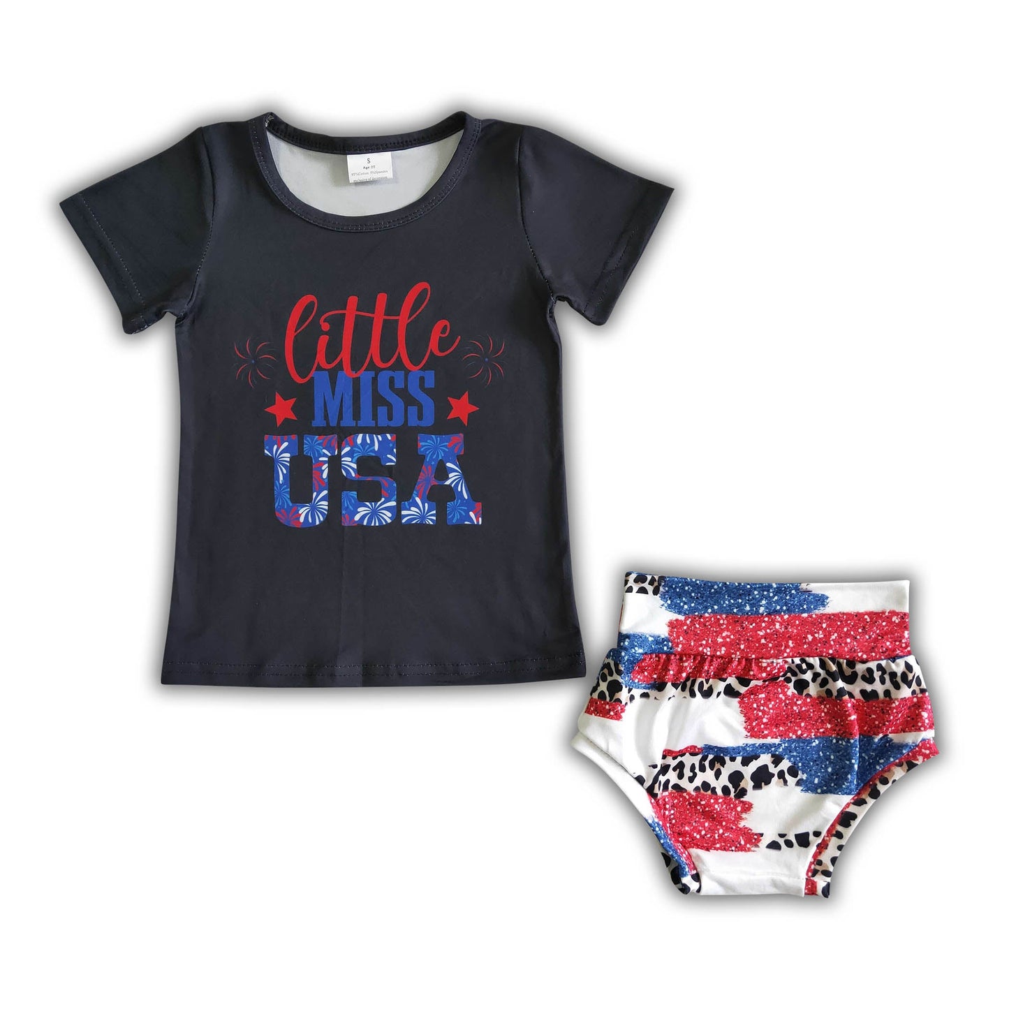 Little miss USA baby 4th of july bummies set