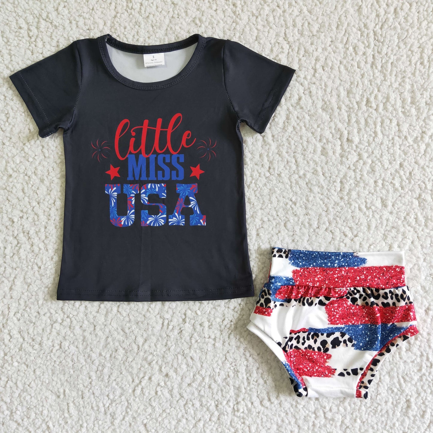 Little miss USA baby 4th of july bummies set