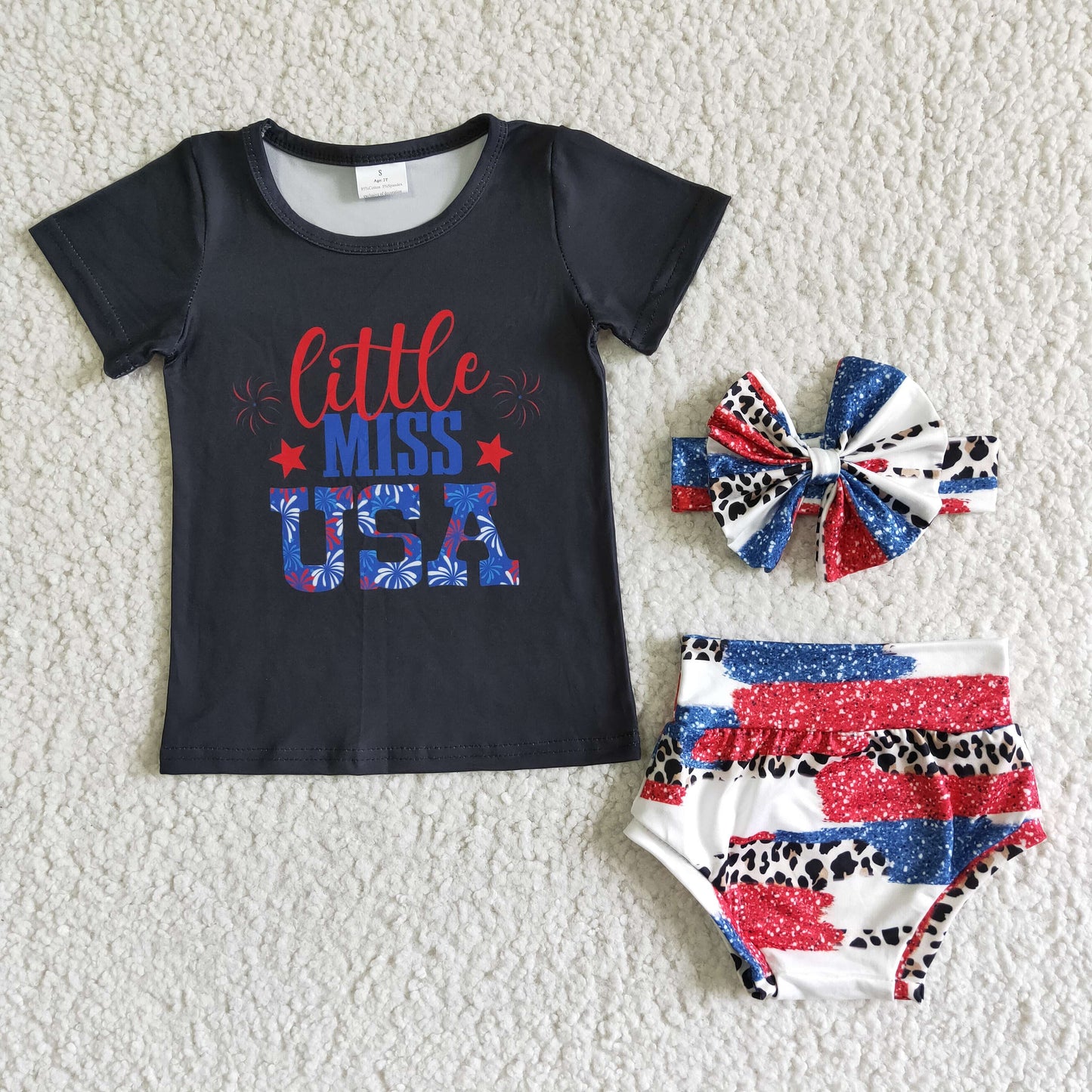 Little miss USA baby 4th of july bummies set