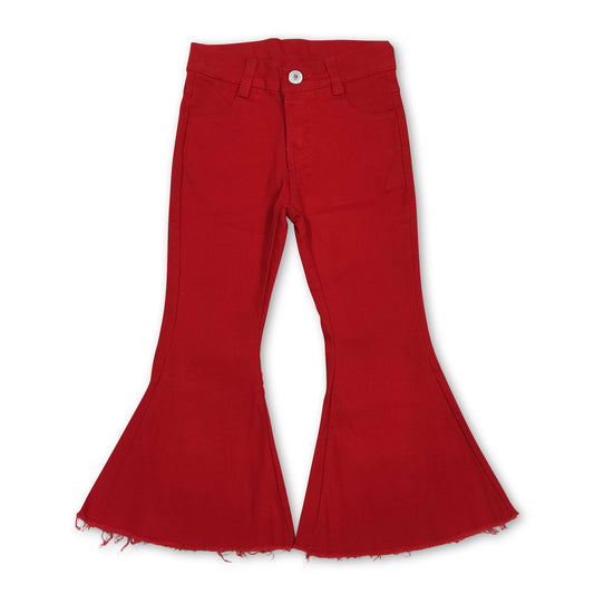 Red adjustable waistband kids girls denim pants