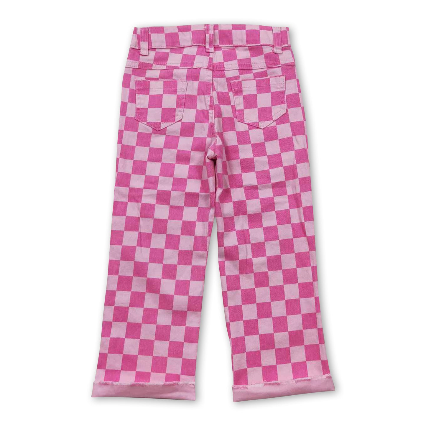 Pink checked hole baby girls jeans