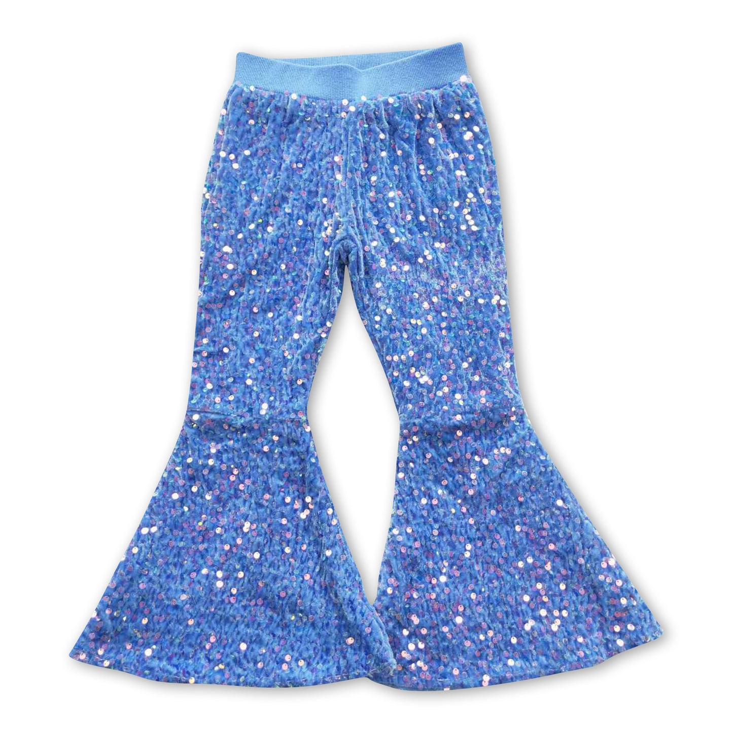 Sky blue sequin lining baby girls bell bottom pants