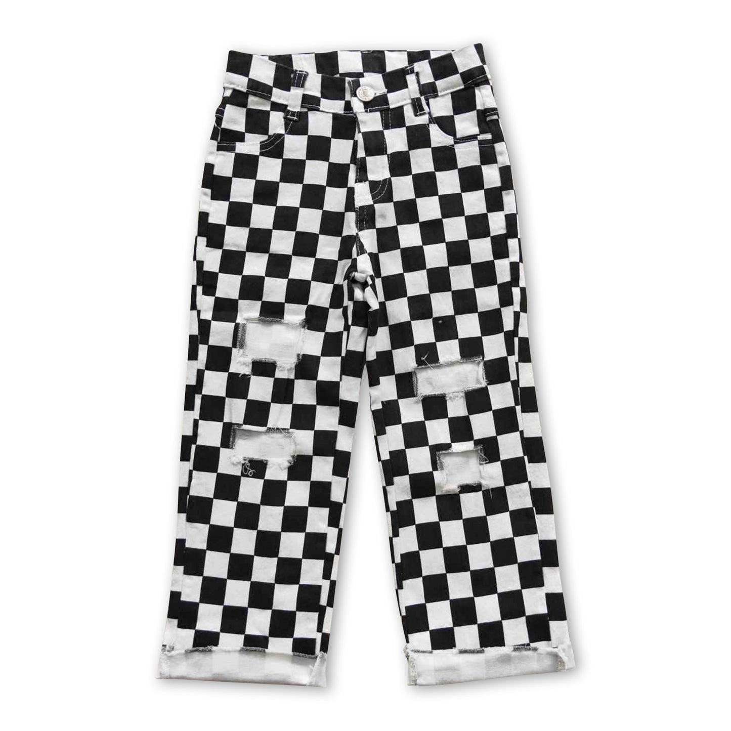 Black checked hole baby boy jeans