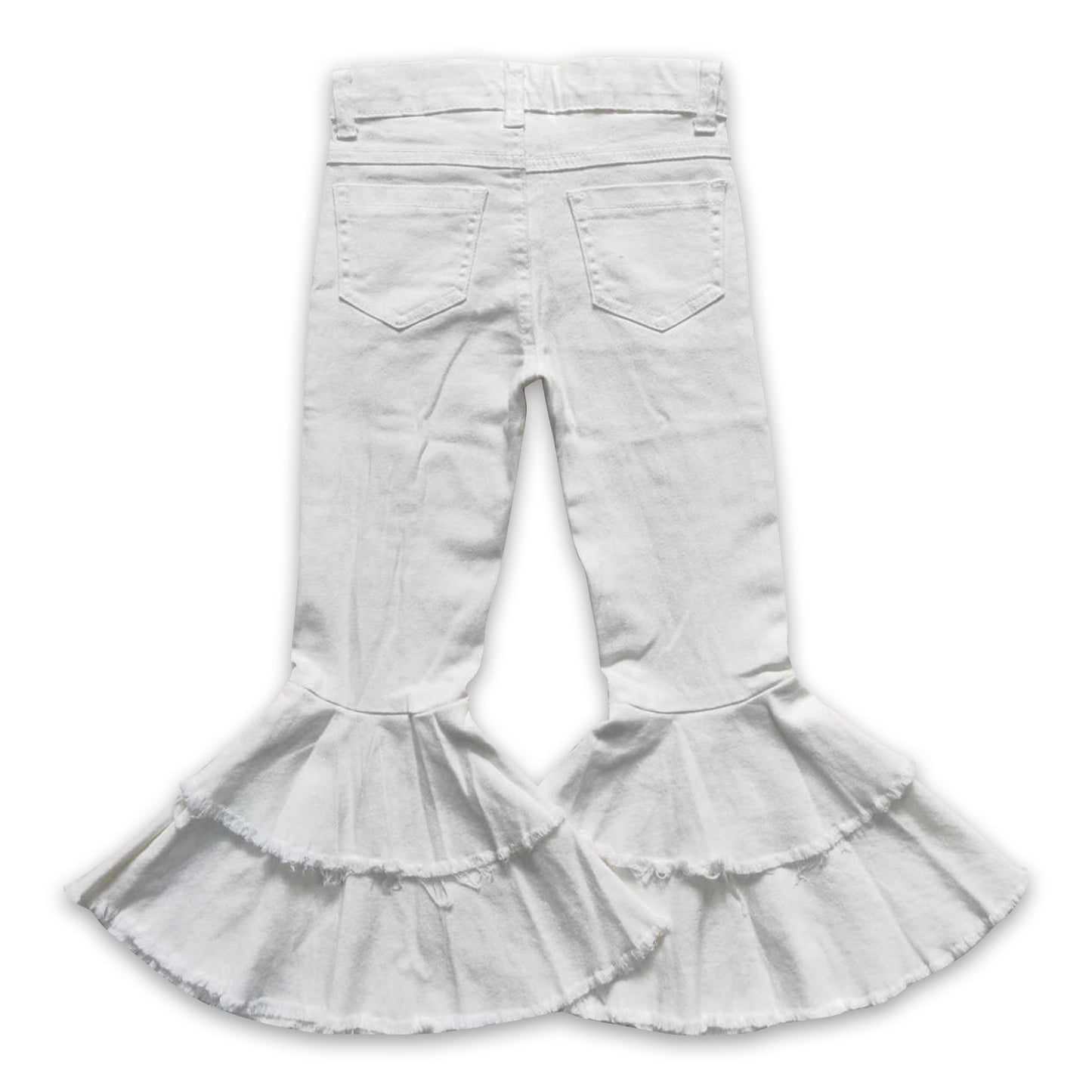 White distressed ruffle denim pants baby girls jeans