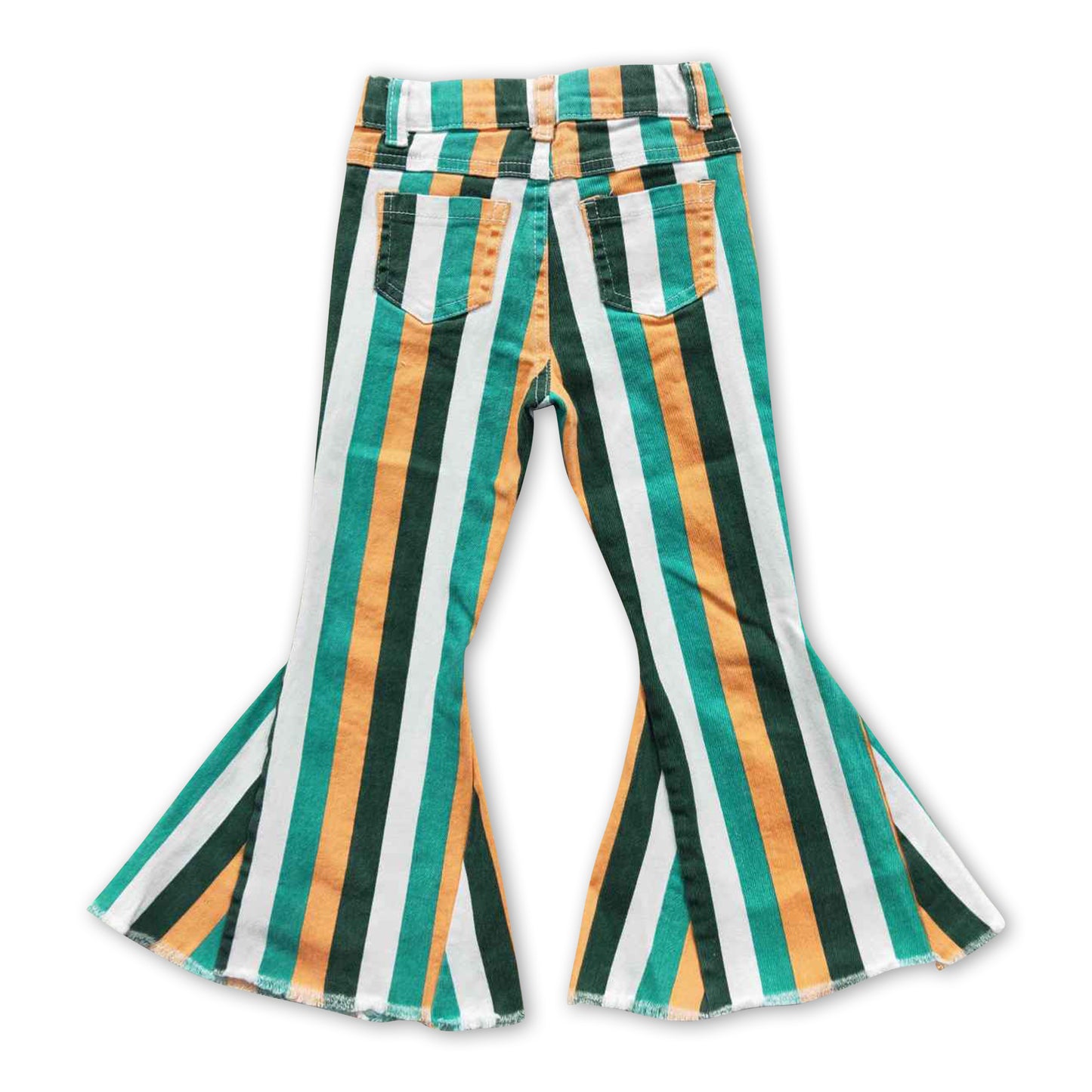 Green yellow stripe baby girls jeans