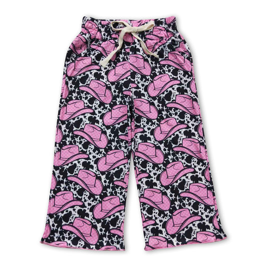 Hat cow print hot pink western kids girls pants