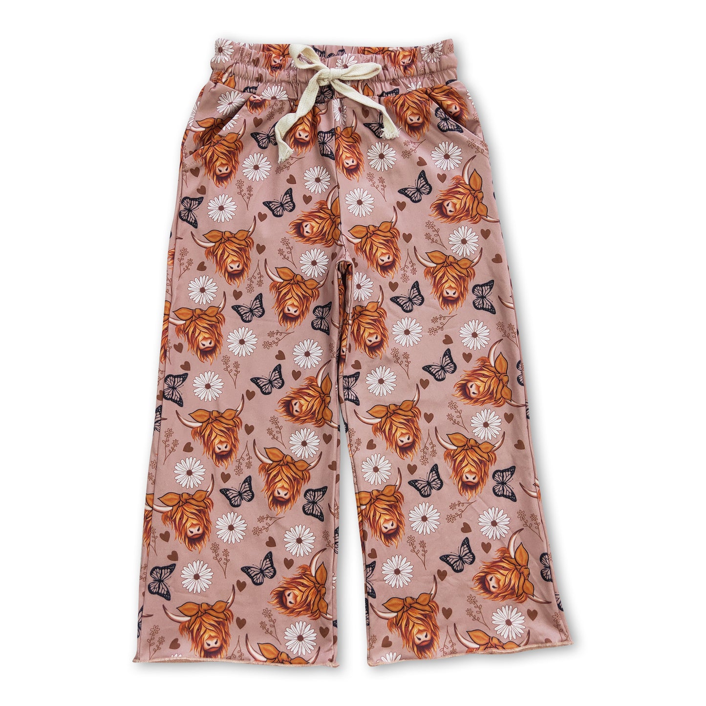 Highland cow butterflower western kids girls pants