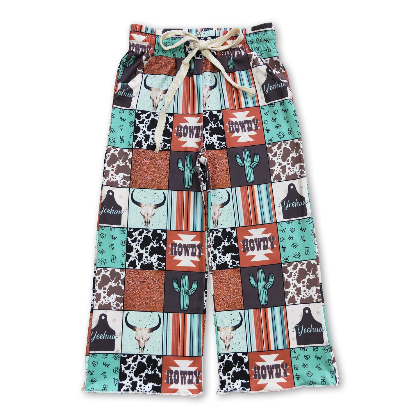 Howdy bull skull patchwork western kids girls pants