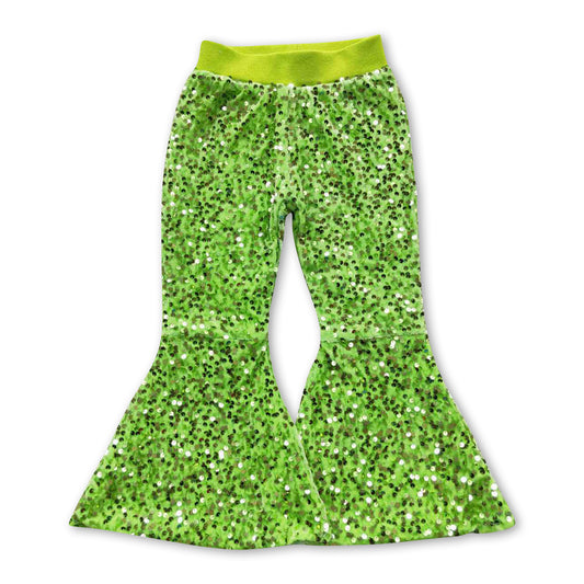 Green face sequin lining baby girls Christmas bell bottom pants