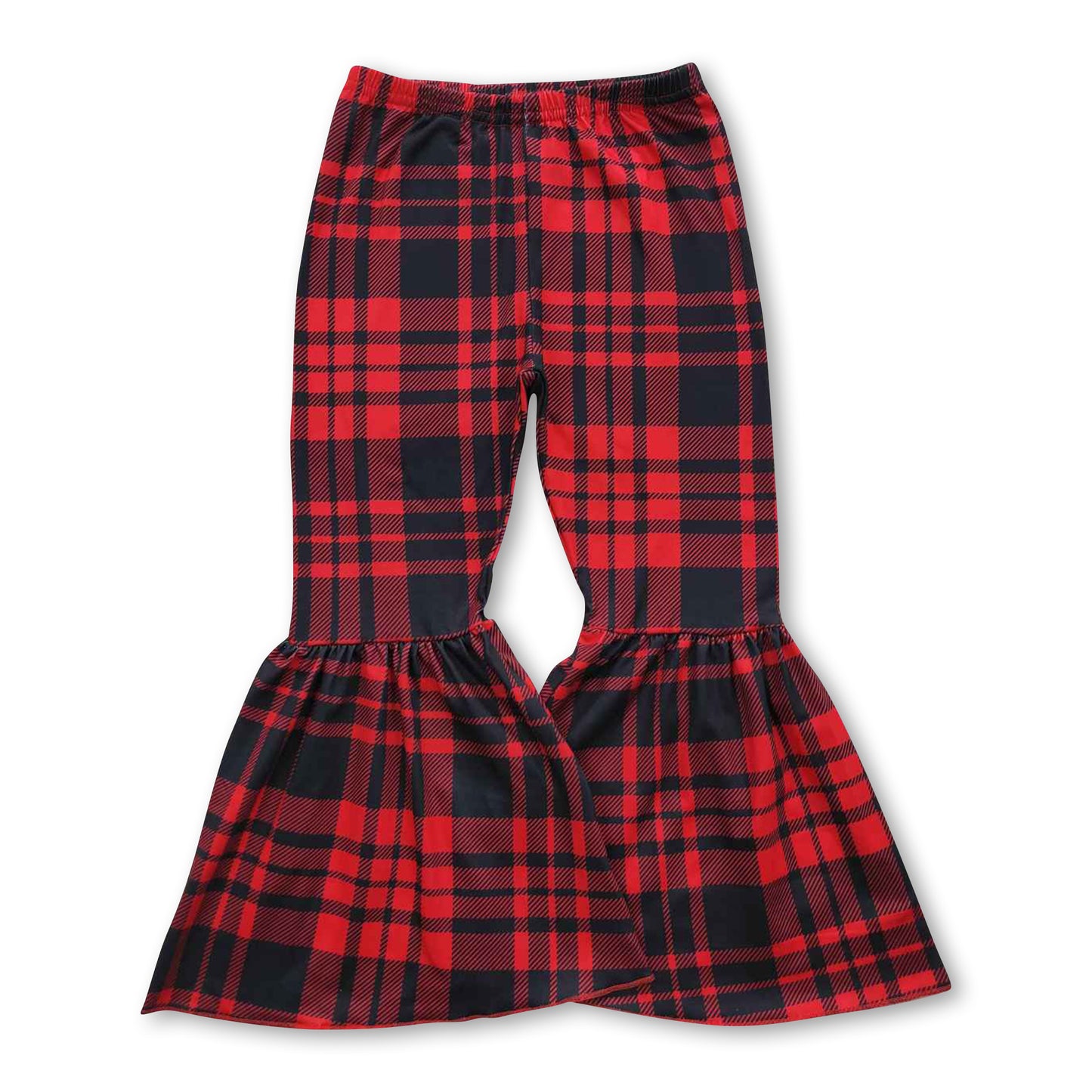 Buffalo plaid baby girls Christmas bell bottom pants